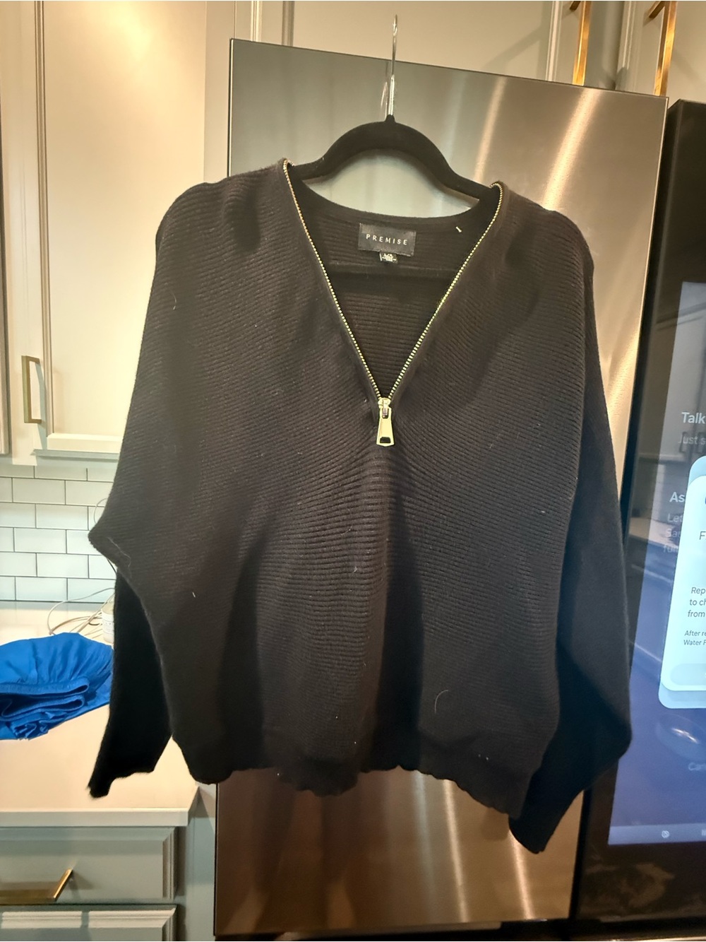 Aritzia Black Zip-Front Ribbed Sweater